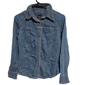 Gap Denim Snap Button Shirt Womens Size Small Cotton Long Sleeve Casual